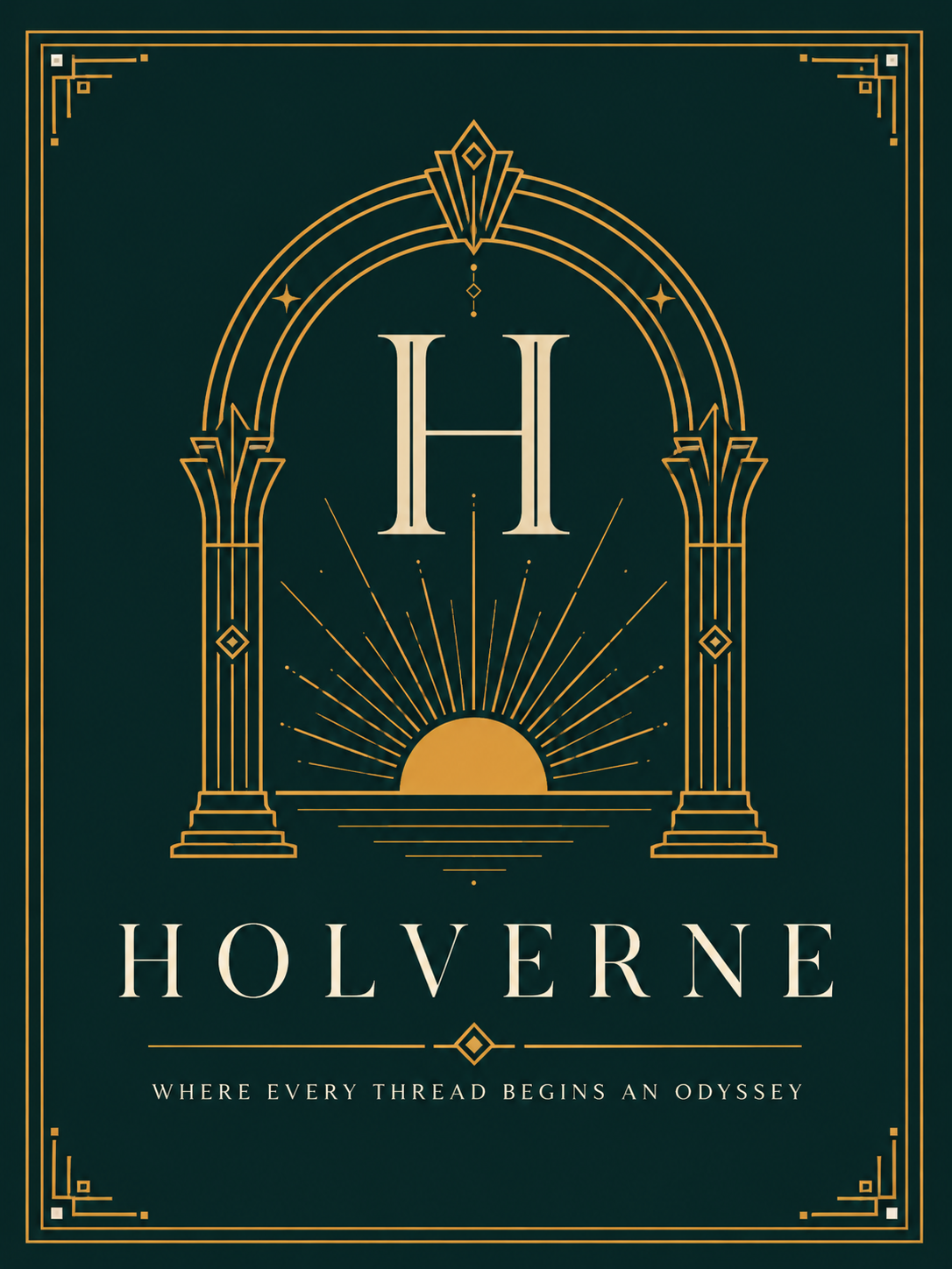 HOLVERNE logo with art deco arch, rising sun and wordmark