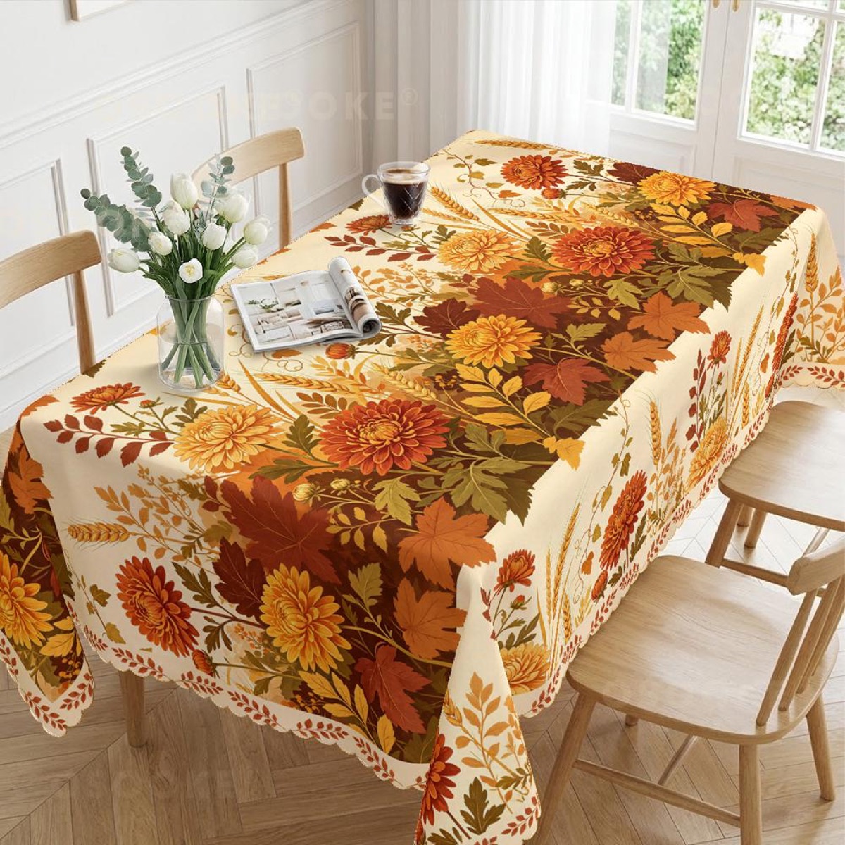 Autumn Chrysanthemum and Wheat Harvest Tablecloth