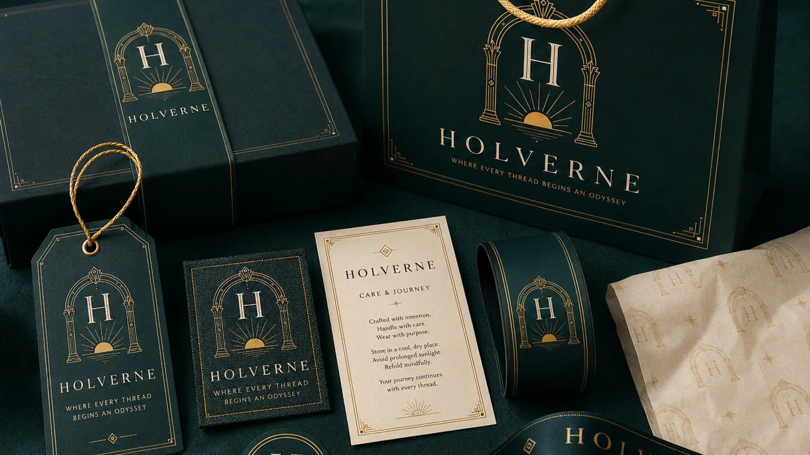 HOLVERNE product packaging and tabletop brand world